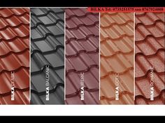 the different types of roofing tiles are shown in red and brown colors, including one with