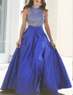 Two Piece Prom Dress, Two Piece Prom, High Neck Prom Dress, 2 Piece Prom Dress, Sell Dresses, Blue Two Piece, Royal Blue Prom Dresses, Piece Prom Dress, China Dress