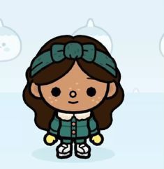 a cartoon girl with brown hair wearing a green jacket