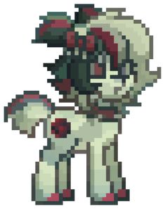 an image of a pixelated pony with flowers on it's head and tail