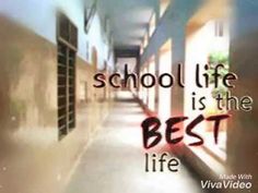 the words school life is the best life are displayed on a blurry background with an empty hallway