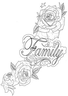 the word family with roses and leaves on it is shown in this coloring book page