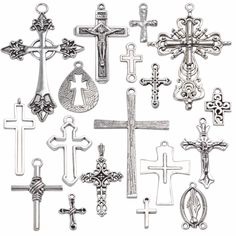 Cross Pendants Collection, 18 Pieces Mixed Jesus Christ Crosses Charms Metal Pendant Jewelry Findings For Making Bracelet And Necklace - Antique Silver Product Details * Package Dimensions : 6.02 X 3.39 X 0.43 Inches; 1.45 Ounces * Date First Available : September 26, 2019 * Manufacturer : Aylifu * Brand, Seller, Or Collection Name: Aylifu * Metal: Silver * Material: Metal, Silver * Clasp: Round Clasp Charm Drawing, Jesus Christ Cross, Gift Boxes Decoration, Hero Poster, Cross Art, Glass Drop Earrings, Room Redesign, The Cross Of Christ, Bracelet And Necklace