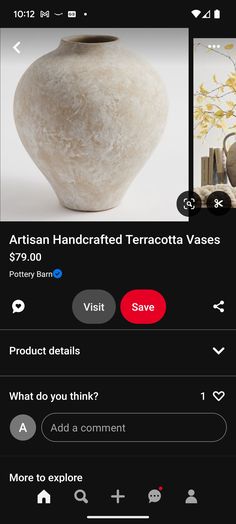 an image of a vase that is on the app for people to see it in