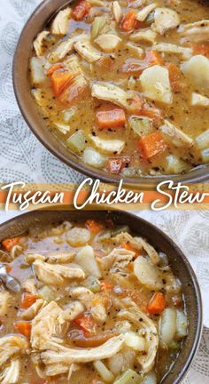 A hearty, rustic chicken stew recipe made with chicken, potatoes, white beans, fresh tomatoes and tons of country-Italian flavor. Chicken White Bean Stew, Rustic Chicken Soup, Tuscan Chicken Stew Crockpot, Stewed Chicken In Crockpot, Healthy Country Recipes, Stew Ideas Dinners, Chicken Soup With Beans Recipes, Chicken Stews And Soups, Chicken Soup With Tomatoes