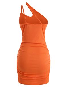 Orange One-shoulder Rib Slim Fit Bodycon Dress Solid Color One Shoulder Mini Dress For Summer, Black One Shoulder Mini Dress For Summer, Summer Stretch Knee-length One Shoulder Dress, Summer Bodycon One Shoulder Dress, Bodycon Dress With Asymmetrical Neckline For Summer, Orange Fitted One Shoulder Mini Dress, Orange Fitted One-shoulder Mini Dress, Orange One-shoulder Fitted Mini Dress, Fitted One Shoulder Orange Mini Dress