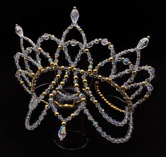 "Ballerina crown, tiara ballet, clear crystals and gold jewelry, diadema for performance, dancer hair accessory Gamzatti, Bayadere, Odalisque Elevate your ballet performance with this exquisite handmade crystal crown. Designed with delicate beads, it adds a touch of elegance to your dance costume, making you shine on stage. The crown features sparkling crystals, clear drop beads and golden lustrous beads. Crafted on a sturdy wire frame, it maintains its shape flawlessly throughout your performan Ballet Performance, Costume Making, Crown Tiara