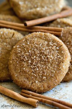 cinnamon sugar cookies with cinnamon sticks on the side