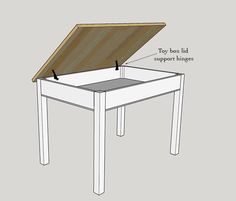 an image of a table with the top open and its legs folded down to show how it's built