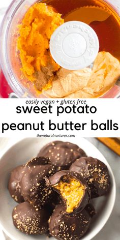 sweet potato and peanut butter balls in a blender