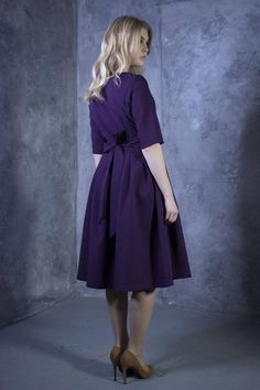 Dark purple dress with pleated skirts. Golden color detail in neckline. Dress with mid sleeves and zipper on the side, tying belt at the back. ➤ Features> dress length: 105 cm / 41,3''> mid sleeves> v neckline with detail> pleats at skirt part> tying waistband at the back➤ SizingMy Size Guide in FAQ section below will help you define the perfect size match. The item can also be made according to your measurements – just message them to me. ➤ DeliveryYour item is made-to-order and will be ready w Formal Clothing Women, Pleated Dress Formal, Purple Dress Midi, Elegant Purple Dress, Elegant Purple Dresses, Dark Purple Dress, Dark Purple Dresses, Formal Clothing, Dress Pleated