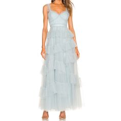 Iso Bcbgmaxazria Luna Tiered Ruffle Gown In Haze Will Take Sizes 2-8 Prom Dresses Ruffles, Blue Tulle Prom Dress, Dresses Ruffles, Tulle Prom Dresses, Blue Evening Gowns, Ruffle Gown, Preppy Dresses, Blue Tulle, Note Box