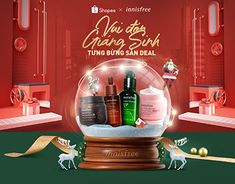 an advertisement for the innisfree christmas sale with products in a snowglue