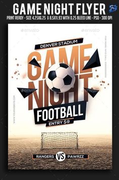 a flyer for a game night with a soccer ball on it