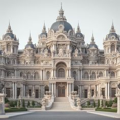 an elaborately designed building is shown in the daytime with no one on it's feet