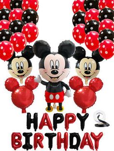 mickey and minnie mouse balloons with the words happy birthday 2