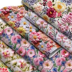 six different types of fabric with flowers on them