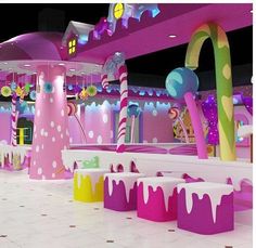 the interior of a brightly colored candy land