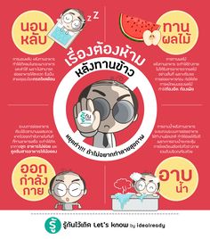 an info poster with words and pictures about the different types of food in thai language