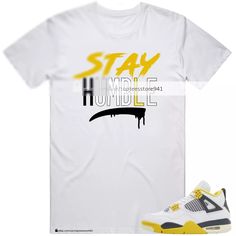 Shirt To Match Jordan 4 Vivid Sulfur | eBay Yellow Sports Shirt For Summer, Yellow Summer Sports Shirt, Sporty Streetwear Shirt For Spring, Yellow Screen Print Shirt For Streetwear, Urban Yellow Sports Tops, Urban Style Sports T-shirt For Spring, Urban Style Spring Sports T-shirt, Casual Yellow Shirt With Logo Print, Jordan 4 Outfits