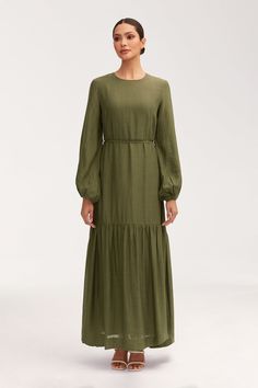 Mila Tiered Maxi Dress - Olive Green White Dress Formal, Dresses Flowy, Nikkah Dress, Engagement Dresses, Woven Texture, Ribbed Dresses, Basic Dress, Tiered Maxi Dress, Flowy Dress