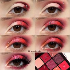 Red Eyeshadow Look, Red Makeup Looks, Huda Beauty Eyeshadow, Applying Eyeshadow, Maquillage Yeux Cut Crease, Red Eye Makeup, Korean Eye Makeup, Red Eyeshadow, Smink Inspiration