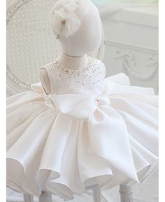 Get 10% off now! Buy bow knot ruffled satin toddler flower girl dress with beadings pearls at cheap price online. Free stable shipping and pro custom service since 2009. Big Bow Dress, Bow Party, Girls Ruffle Dress, Bridal Squad, Toddler Flower Girls, Toddler Flower Girl Dresses