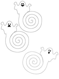 three spooky ghost stickers are shown in the shape of two spirals