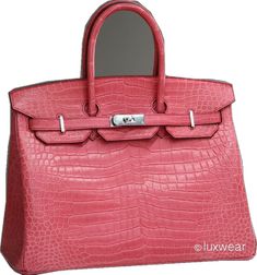 Hermes Birkin Bag, Croc Leather, Hermes Birkin, Pink Bag, Birkin Bag, Hermes Bag Birkin, Silver, Pink, Leather