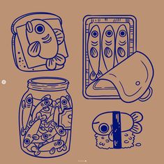 an image of fish in the jar and other things to draw on paper with ink