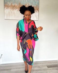 Trendy Multicolor Midi Dress For Party, Trendy Multicolor Midi Party Dress, Chic Pleated Multicolor Midi Dress, Chic Multicolor Pleated Midi Dress, Multicolor Pleated Midi Dress For Summer, Pleated Multicolor Midi Dress For Summer, Bold Multicolor Spring Dresses, Multicolor Pleated Midi Dress, Fitted Multicolor Vibrant Midi Dress