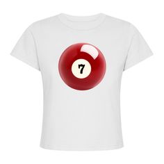 Get ready to hit the jackpot with our Lucky 7 Ball Baby Tee. Featuring a unique design and comfortable fit, this tee will be your lucky charm for any occasion. No need to roll the dice - this tee is a sure bet for style and comfort! Y2k Cotton Tops With Front Print, Y2k Cotton Tops With Graphic Design, Trendy Cotton Tops With Sublimation Print, White Sublimation Print Y2k Tops, Y2k Cotton Top With Sublimation Print, White Y2k Top With Sublimation Print, Trendy Red Tops With Graphic Design, Trendy Red Graphic Design Tops, Basic Tops With Sublimation Print For Streetwear