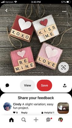 three valentine's day cards are displayed on an iphone