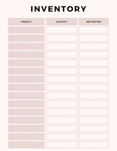 a printable inventory sheet with the words in black and white