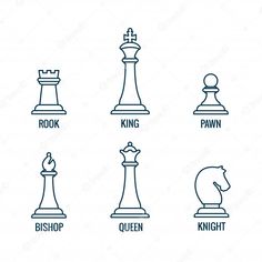 six chess pieces with the words king, pawn, pawn and pawn