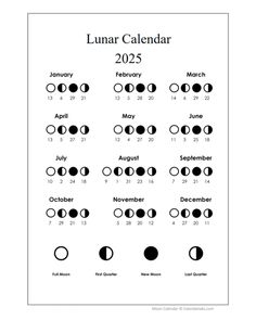 the lunar calendar for march and december, with different phases in black on white paper