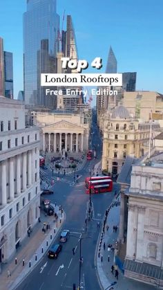 an aerial view of london's streets and buildings with the text top 4 london rooftops free entry