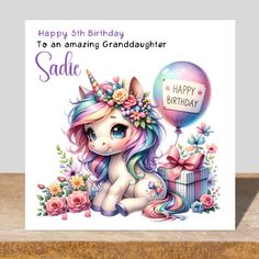 a birthday card with an image of a unicorn