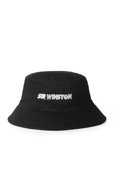 Bucket hat 100% cotton Embroidered Sir Winston logo in White Reinforced brim with stitching detail, side eyelets One Size fits all Hip Hop Cotton Hat With Curved Brim, Hip Hop Cotton Hat With Flat Brim, Spring Cotton Sun Hat For Streetwear, Hip Hop Cotton Cap, Wide Brim Cotton Hat For Streetwear, Cotton Outdoor Hat With Letter Print, Cotton Wide Brim Hat For Streetwear, Outdoor Cotton Hats With Letter Print, Outdoor Cotton Hat With Letter Print