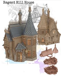 an image of a paper model of a house with turrets and windows on the roof