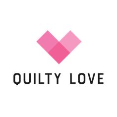 the logo for quilty love is shown in black and pink letters on a white background