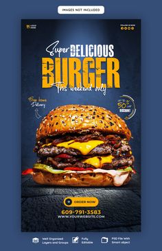 a flyer for a burger restaurant with an image of a cheeseburger on it