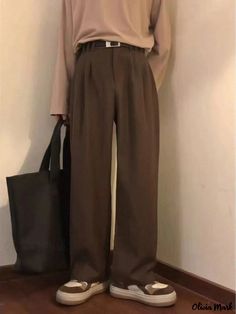 Olivia Mark - Vintage Relaxed Fit Brown Casual Pants with a Classic Wide-Leg Design Brown Wide Leg Pants Outfit, Brown Wide Leg Pants, Classy Midi Dresses, Brown Casual Pants, Wide Leg Pants Outfit, Leg Pants Outfit, Cotton Linen Dresses, Belted Midi Dress, Lace Camisole