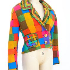 Todd Oldham Designer Multicolor Blazer For Work, Designer Multicolor Blazer For Spring, Designer Multicolor Long Sleeve Blazer, Designer Multicolor Spring Blazer, Vintage Multicolor Outerwear With Buttons, Retro Multicolor Blazer For Fall, Retro Multicolor Fall Blazer, Fitted Designer Multicolor Blazer, Multicolor Fitted Designer Blazer