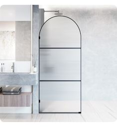 a bathroom with a sink, mirror and towel rack on the wall next to it