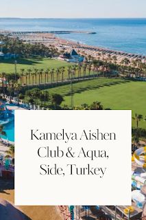 an aerial view of the beach and water park at kandyya ashen club & aqua, side, turkey