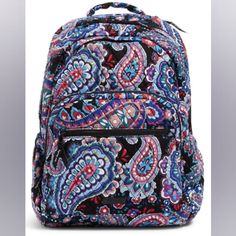 Smoke Free, Pet Free, Dry Home 100% Guaranteed Vera Bradley Box# 73p Nwt Vera Bradley Large Essential Backpack In Haymarket Paisley. Measures 18"H X 12.5"L X 8"D With .5" Handle Drop And 32" Adjustable Shoulder Straps. Quilted Cotton. Exterior Features 2 Side Slip Pockets. Interior Features 2 Compartments. Front Compartment Features 1 Slip Pocket, 1 Id Window, 4 Pen/Pencil Pockets. Main Compartment Features 2 Slip Pockets And 1 Zip Pocket. Padded Laptop Compartment. Zip Closures. Holds Up To 15" Casual Multicolor Paisley Print Bags, Vera Bradley Backpack Campus, Vera Bradley Disney, Paisley Quilt, Clear Backpack, Campus Backpack, Best Lunch Bags, Patterned Backpack, Purple Teal