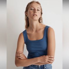 Nwt Madewell Tailored Crop Tank In Dark Mediterranean. Chic Blue Everyday Tank Top, Chic Blue Tank Top For Everyday, Madewell Top, Crop Tank, Madewell, Color Blue, Womens Tops, Tank Tops, Women Shopping