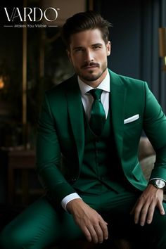 Emerald Green Male Outfit, Men Green Suit Wedding, Green Tuxedo With Suit Collar For Wedding, Green Tuxedo Suit For Wedding, Fitted Green Three-piece Suit For Groom, Green Fitted Three-piece Suit For Groom, Fitted Green Three-piece Suit For Grooms, Elegant Green Sets With Suit Collar, Fitted Green Tuxedo For Wedding