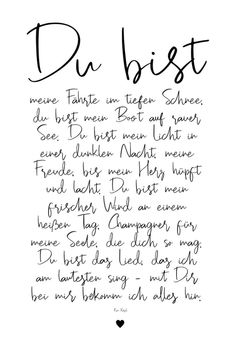 a handwritten poem with the words'du bist'written in black ink